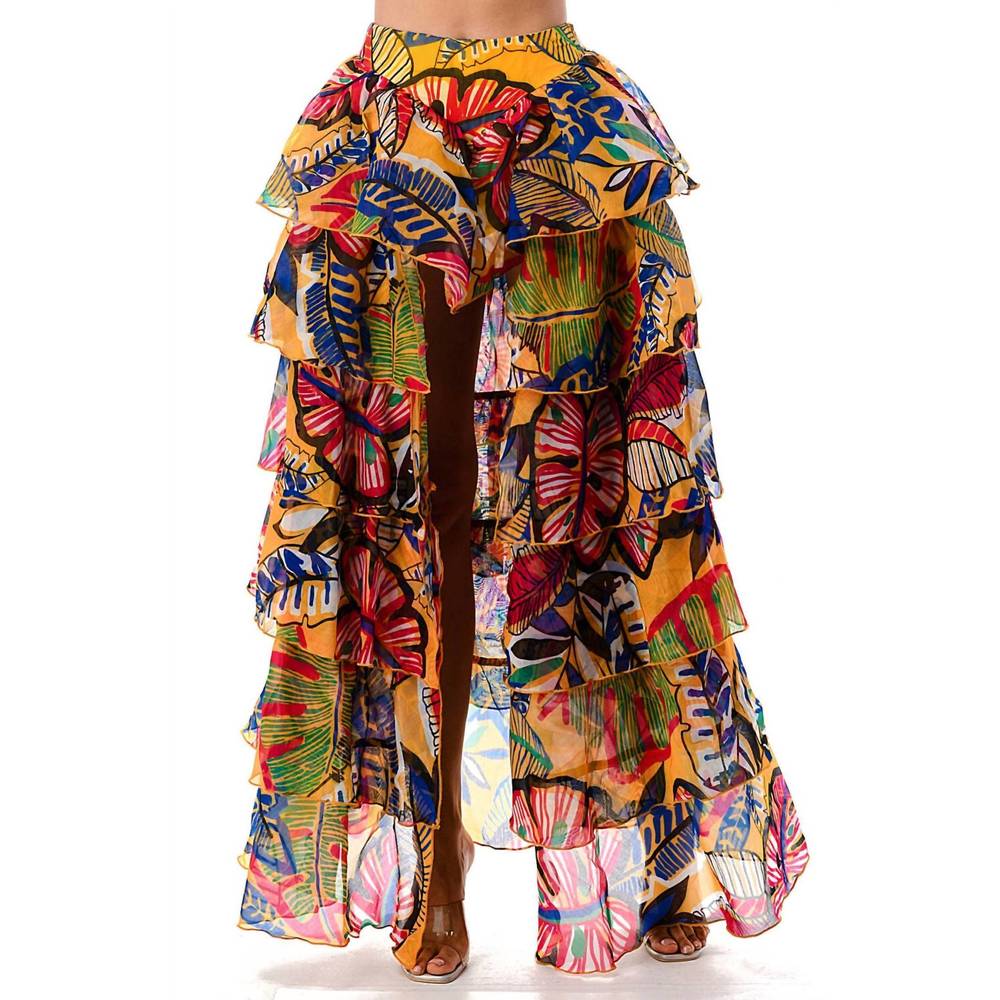 Tropical Ruffle Maxi Skirt - Yellow Floral